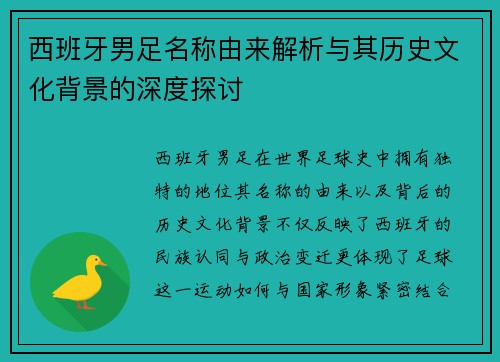 西班牙男足名称由来解析与其历史文化背景的深度探讨